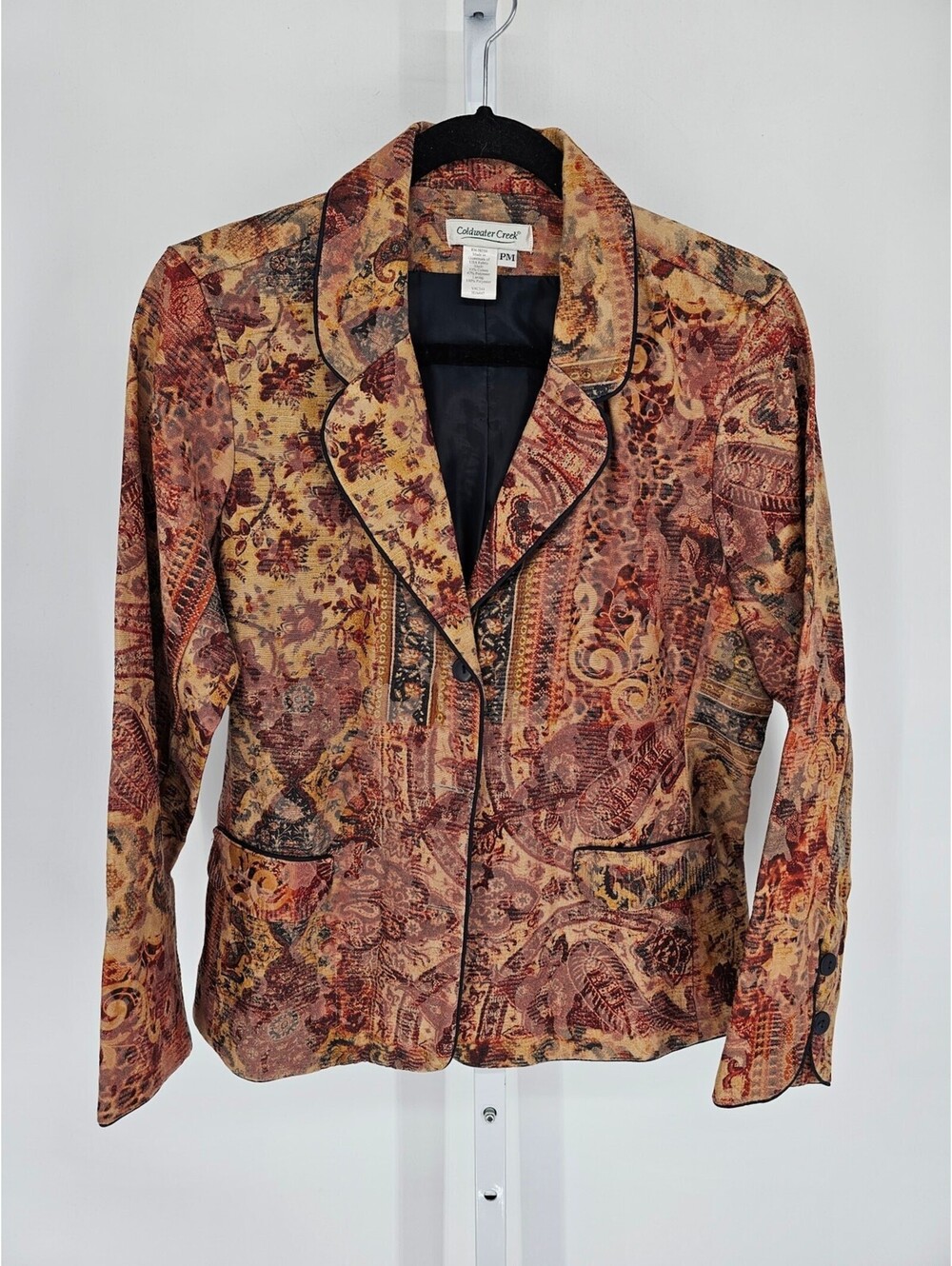 Vintage 1990s Coldwater Creek Womens Sz PM Petite Tapestry Jacket Beige Floral